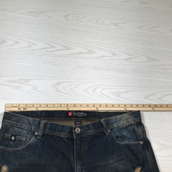 Southpole Moto Biker Jeans Men 40x34 Blue Grunge Distressed 100% Cotton Y2K - Picture 3 of 13